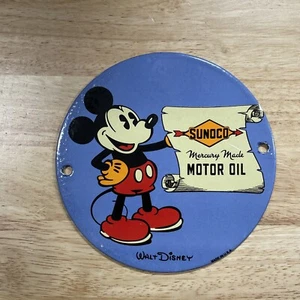 SUNOCO DISNEY MICKEY MOUSE PORCELAIN SIGN PUMP PLATE GAS STATION OIL 6” - Picture 1 of 6