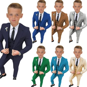 Boy's Suits Peak Lapel Formal Wedding Groom Flower Ring Bearer Tuxedos 3 Pieces - Picture 1 of 27