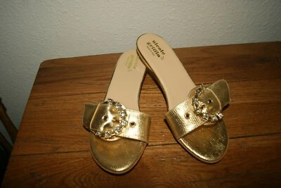  New Elegant Nicole Griffin Gold  Rhinestone Slide  Sandals 6 Medium 37 - Image 1 of 4