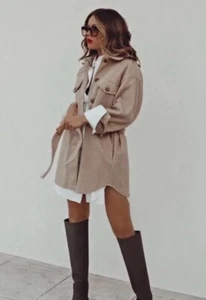 ZARA WOMAN NWT BELTED OVERSHIRT JACKETS SHACKETS BEIGE - Picture 1 of 12