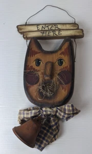 primitive style wooden welcome sign Cat faux birdhouse enter here - Picture 1 of 5
