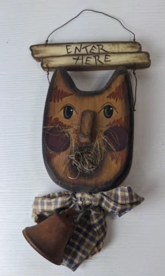 primitive style wooden welcome sign Cat faux birdhouse enter here - Image 1 of 4