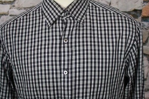 ERMENEGILDO ZEGNA Men's Shirt Expertly Tailored Black Gray Plaid All Cotton XL - Picture 1 of 9
