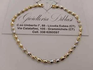 SOLID 18K YELLOW WHITE GOLD BRACELET 3mm ALTERNATE 3+2 LINK 8.5" ITALY MADE - Picture 1 of 8