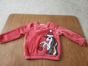 H&M Unicorn Sweatshirt Girls Sz 6X/7 Pink Fleece Sequin Color Change Santa VGC - Picture 1 of 5