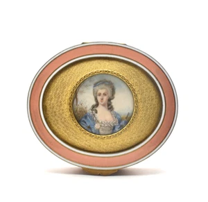 G Dennery Box Enamelled Brass Miniature Marie Antoinette? 19th French Box - Imagen 1 de 15
