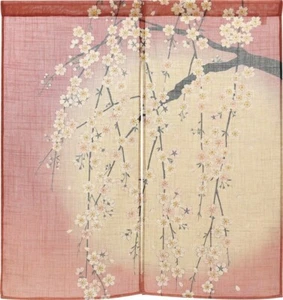 Japan Made Japanese Noren Curtain - Sakura and the Moon | Traditional & Modern - Picture 1 of 8