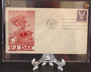 V-J DAY 9/2/45 PATRIOTIC EVENT COVER in lucite holder w/stand FREE SHIPPING 