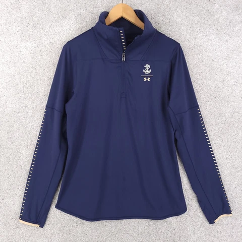 Under Armour Navy Midshipmen Shirt Women Large Blue 1/4 Zip Pullover High Neck Cover