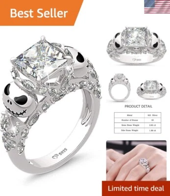 Jack Rings Women Nightmare Before Christmas Skull Rings 925 Sterling Silver P... - Image 1 of 4