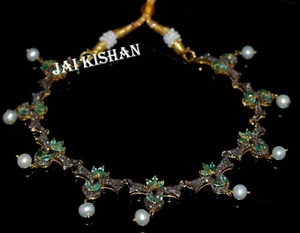 Pave Diamond Emerald Pearl Gemstone 925 Sterling Silver Victorian Necklace - Picture 1 of 11