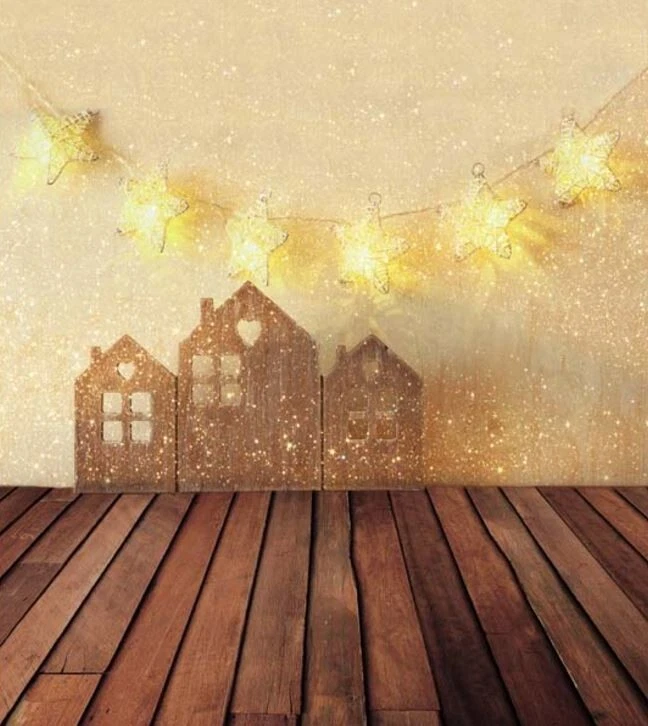 Fotografía fondo estrellas de Navidad luces casas 5x7 Foto 1 de 2