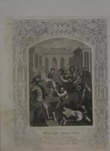 Antike religiöse Kunst Götzendienst soll fallen Original 1860 Gravur christlich - Bild 1 von 7