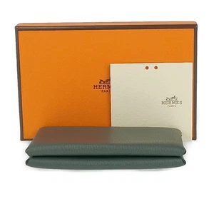 HERMES card case Calvi Vert Amande (gray) Evercolor unisex business card holder - Picture 1 of 9