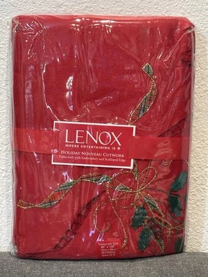 NEW Lenox Holiday Nouveau Tablecloth 60” X 120” Rectangle Christmas Holly - Image 1 of 4