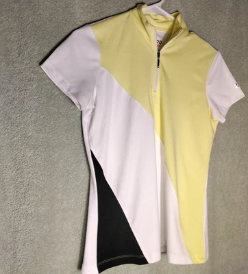 Camisa polo Izod Perform X Cool Fx para mujer talla XS blanca amarilla con cremallera en bloques de color Foto 1 de 4