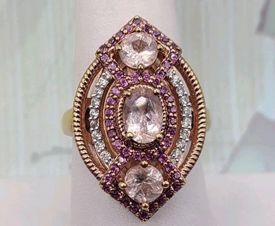 Дизайнерское кольцо из стерлингового серебра 925 пробы с розовыми кварцевыми белыми/розовыми акцентами RGP 7,75/8 - Изображение 1 из 4