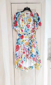 New Calvin Klein Multicolor Floral Print Ruffle Sheer Lined Wrap Dress Sz 8 - Picture 1 of 11