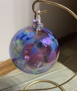 Vintage Christmas Ornament Hand Blown Art Glass Ornament Ball Pink Blue - Picture 1 of 4