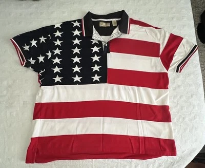 SUN RIVER CLOTHING COMPANY  S/S Polo  SHIRT Mens XXL Red White And Blue w Stars - Image 1 of 4