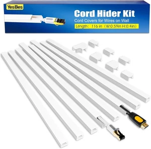 116in Cord Hider Kit, Covers for Wires on Wall, 116in, - Afbeelding 1 van 6