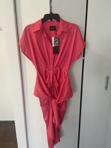 DoBe langes rosa kurzärmliges Kleid Größe Small, Knopfleiste an Taillenband neu mit Etikett - Bild 1 von 22