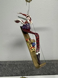 Patience Brewster Krinkle Long Leg Stripe Stocking 6” Santa on Sled Ornament - Picture 1 of 7