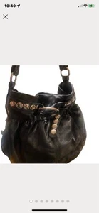 B. Makowsky Black Leather Bag Silver Hardware Hobo Tote Boho Purse - Picture 1 of 8