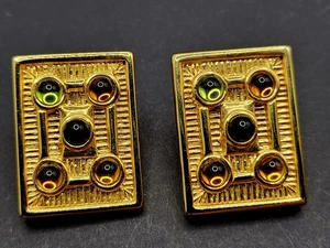 Vintage Art Deco Ohrringe MONET Multicolor Glas Cabochon goldfarben Clip On - Bild 1 von 5