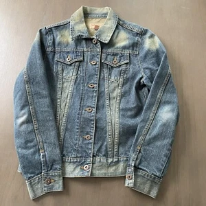 Steve & Barry’s Womens Size Small Jean Blue Denim Jacket Acid Wash Light Yellow - Picture 1 of 6