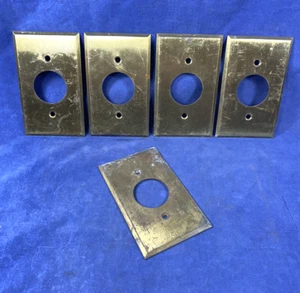 5 Antique Outlet Covers, Brass Plates, 4 BRYANT & 1 HARVEY HUBBELL 4.5" x 2.75" - Picture 1 of 10
