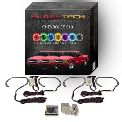 RGB Angel Eye LED Halo kit with IR Remote for 1998-2004 Chevrolet S10 Headlights - Image 1 of 4