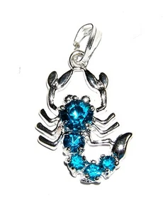 PENDANT/NECKLACE Small Bail Light Rhinestones Scorpio Zodiac TURQUOISE SCORPION - Picture 1 of 1