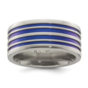 Edward Mirell Titanium Blue Grooves 10mm Ring - Picture 1 of 18