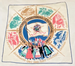 Vintage State Souvenir Hankie Handkerchief Minnesota Territorial Centennial 1949 - Picture 1 of 3