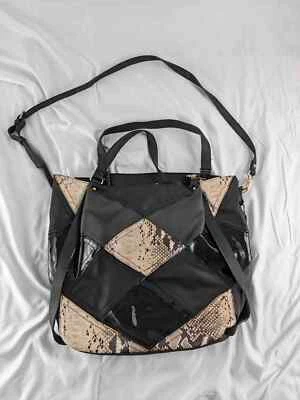 Big Buddha Black Tan Snake Print Patchwork Tote Bag With Multiple Pockets Womens - Image 1 of 4