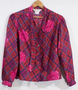 70er Jahre Bluse Vintage Ship 'n Shore Designer Hemd Rauten kariert Blumen Krawatte - Bild 1 von 6