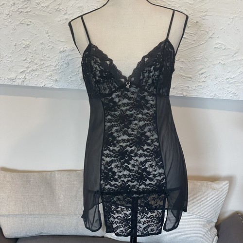 UNDERCOVER Ciondolo Victoria's Secret in maglia nera trasparente pizzo fiocco taglia L