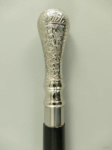 Solid Silver Pillar Head Handle Vintage Antique Wooden Walking Stick Cane Gift - Picture 1 of 5