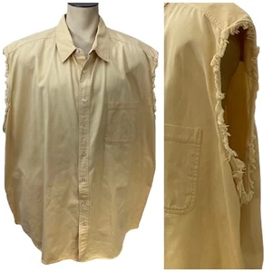 Camisa Talla King Para Hombres 5XL Abotonada Sin Mangas Deshilachada Amarilla Denim Rock Grunge - Imagen 1 de 13