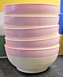 Thermo Temp Raffiaware Cereal Bowls - Pink Vintage Mid-Century  - Picture 1 of 12