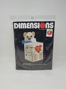 Vintage DIMENSIONS Plastic Canvas Teddy Bear Tissue Box Cover Bless You