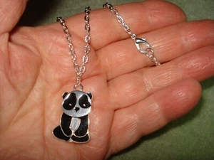 Hänger Silber & Schwarzer Panda Bär Charm an strukturierter Silberkette 18-20" Halskette - Bild 1 von 5