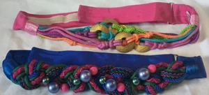 2 VTG Carolyn Tanner Rad 80's Braided Cloth Belts - Pink Purple Beads Costume - Picture 1 of 6
