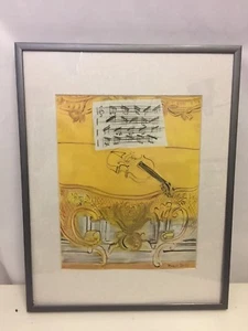 Consolle gialla con violino mini stampa incorniciata da Raoul Dufy spartiti arte - Foto 1 di 6