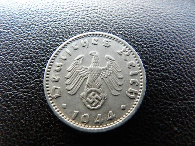 Germany 1944 F swastika Aluminum Nazi Eagle 50 pfennig Reichspfenning Coin H2 - Image 1 of 4