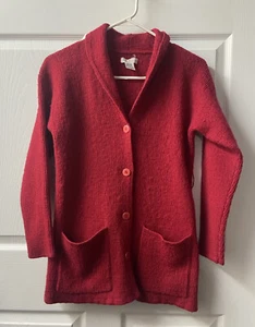 VTG Yarnworks Cardigan Sweater Womens Medium Red Shawl Collar Pockets Damaged - Picture 1 of 8