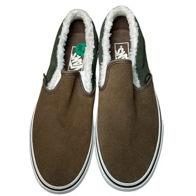 范斯经典一脚蹬棕色麂皮绒人造毛皮溜冰鞋女式 9/M 7.5 码 — 第 1/4 张图片