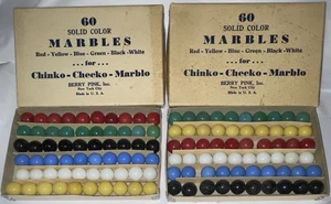 Vintage beerenrosa einfarbige Murmeln Chinko Checko Marblo 2 Schachteln 120 insgesamt - Bild 1 von 5