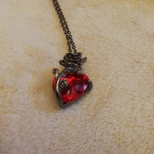 Rose Flower Pendent Necklace Gift Fashion Red Heart Shape Gemstone Jewelry Gift - Picture 1 of 4